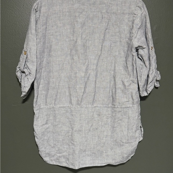 Ellen Tracy Gray Cuffed Sleeve Blouse with Tie Front - Picture 2 of 6